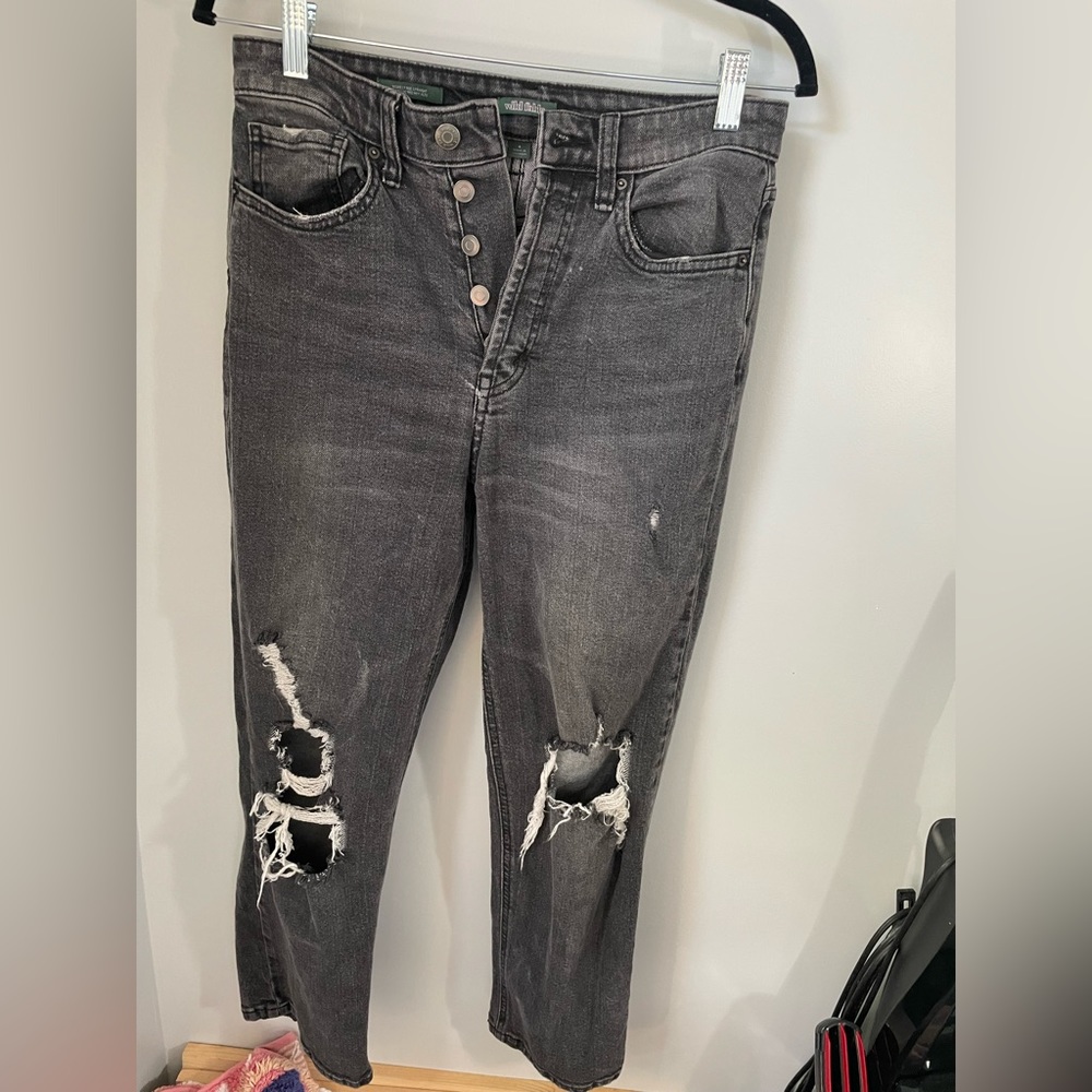Grey/black distressed jeans - straight fit, size 4